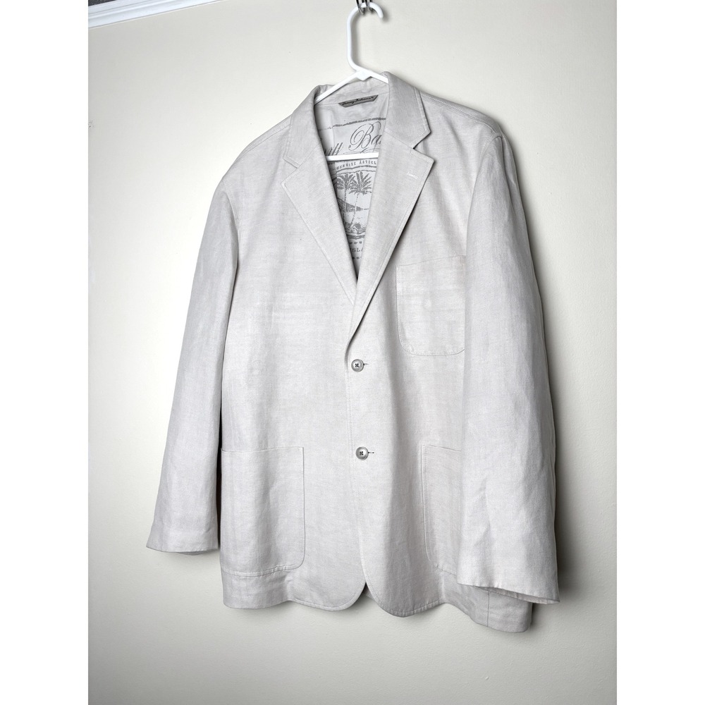 Tommy Bahama Mens XL Linen Silk Herringbone Blazer Cream Sport Coat Jacket